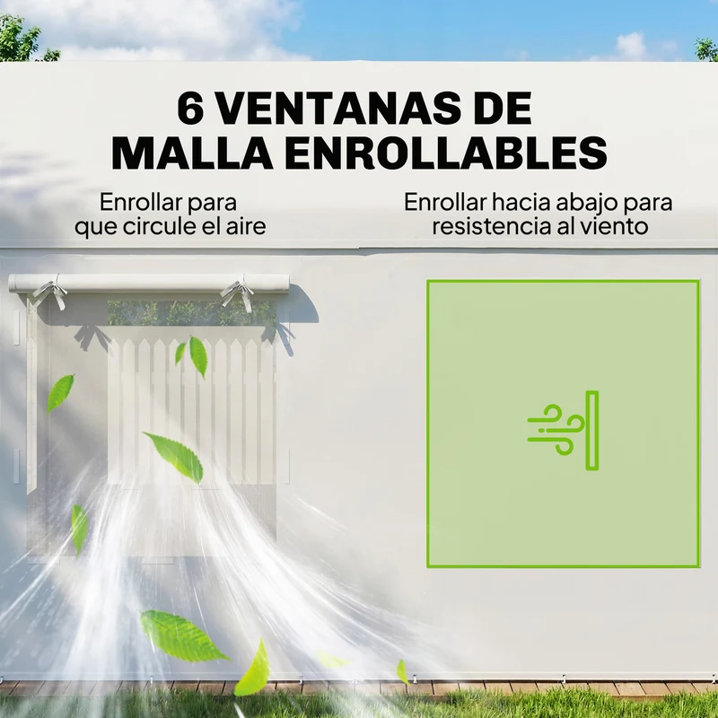 Outsunny Carpa Garaje 3x6 M Impermeable Con Puerta Enrollable Y Ventanas Blanco