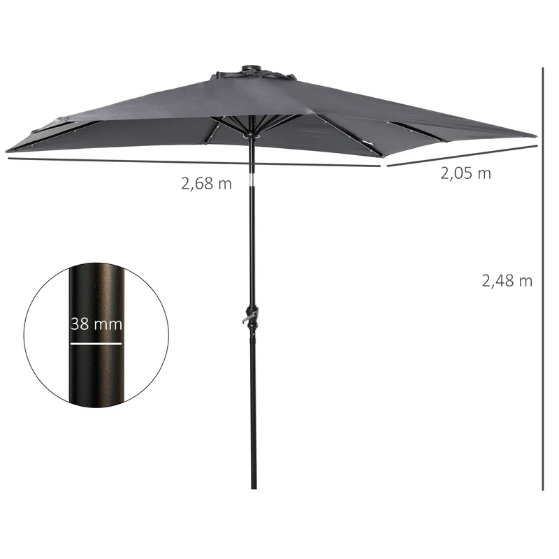 Outsunny Sombrilla De Jardín 2,7x2x2,5 M Con Techo Inclinable Luces Led Gris