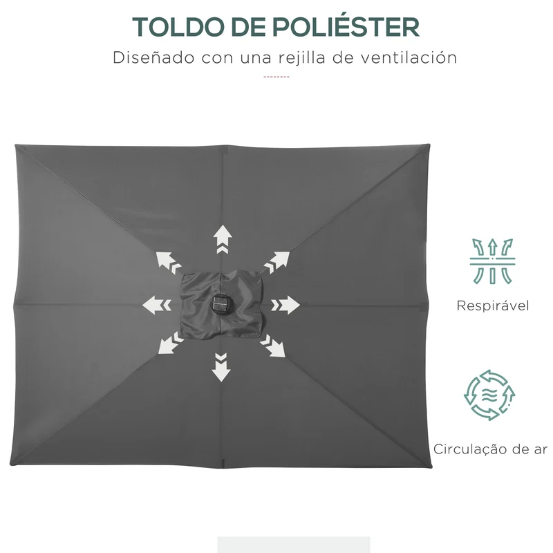 Outsunny Sombrilla De Jardín 2,7x2x2,5 M Con Techo Inclinable Luces Led Gris