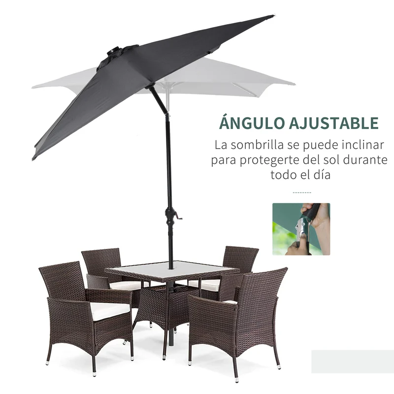 Outsunny Sombrilla De Jardín 2,7x2x2,5 M Con Techo Inclinable Luces Led Gris