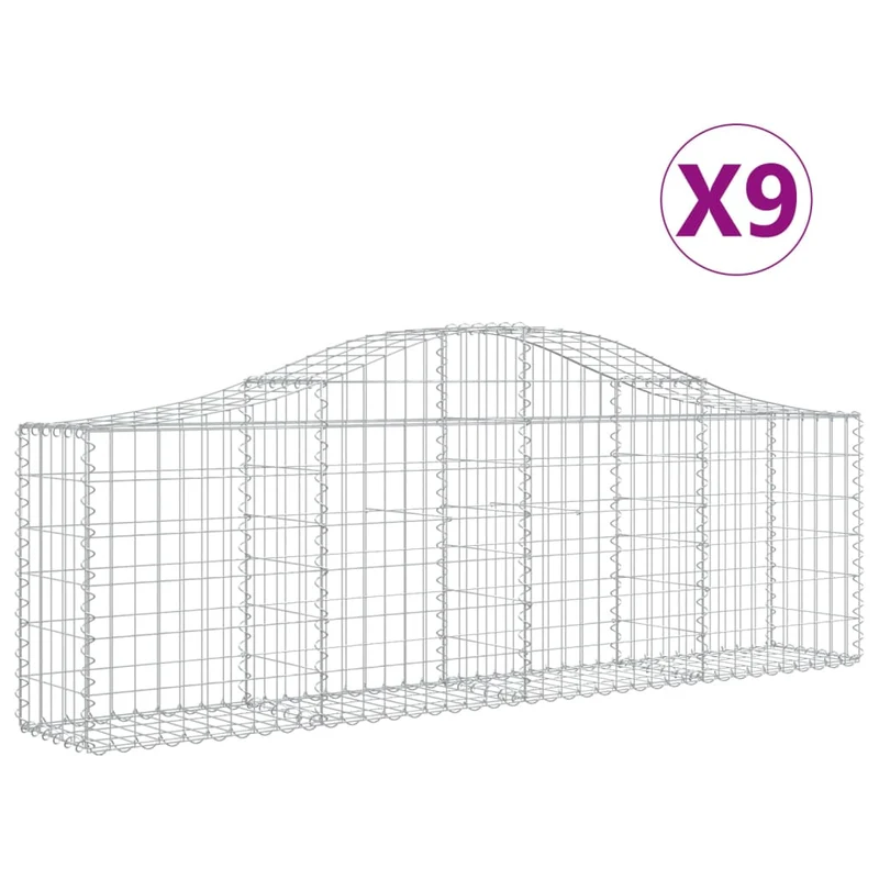 Cestas De Gaviones 9 Uds Forma De Arco Hierro 200x30x60/80 Cm