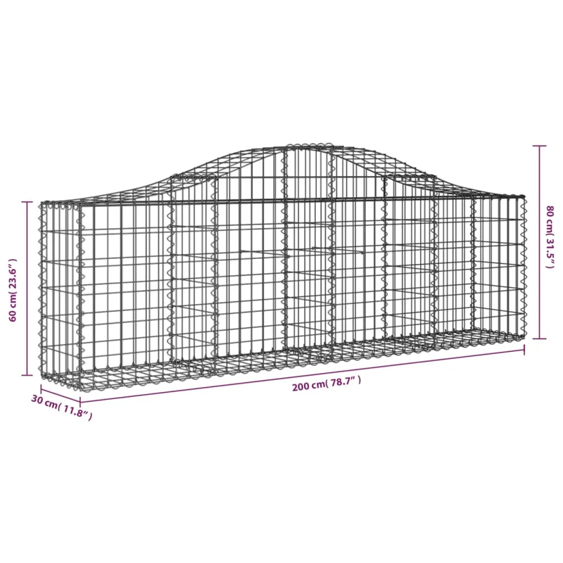 Cestas De Gaviones 9 Uds Forma De Arco Hierro 200x30x60/80 Cm