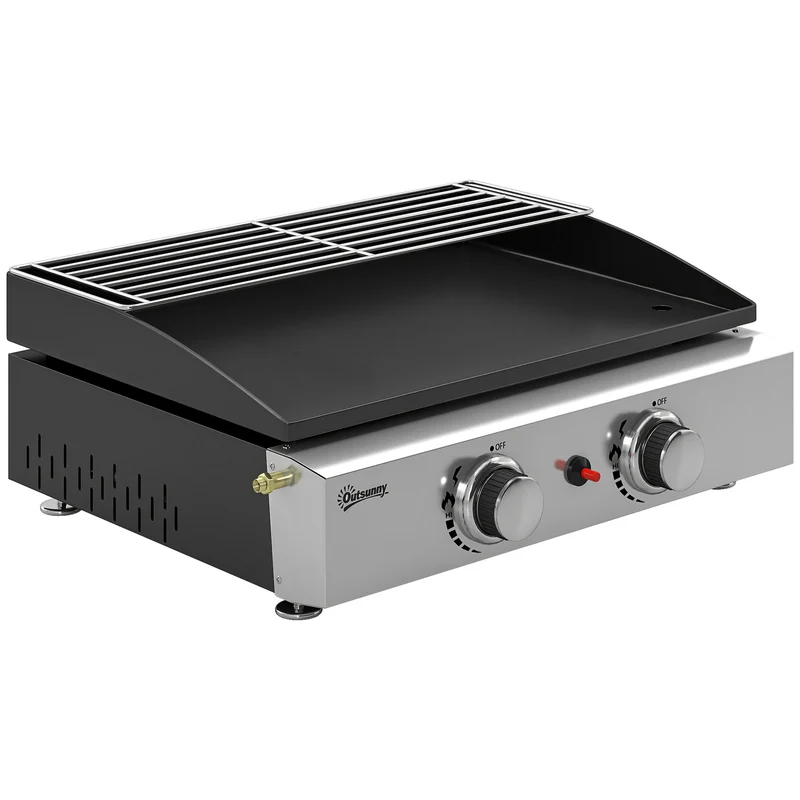 Outsunny Barbacoa De Gas Con 2 Quemadores 5 Kw Plancha Rejilla Calentadora