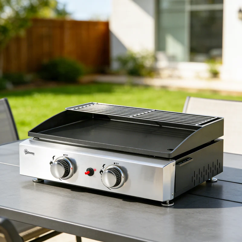 Outsunny Barbacoa De Gas Con 2 Quemadores 5 Kw Plancha Rejilla Calentadora