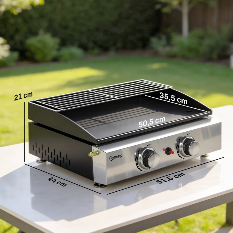 Outsunny Barbacoa De Gas Con 2 Quemadores 5 Kw Plancha Rejilla Calentadora