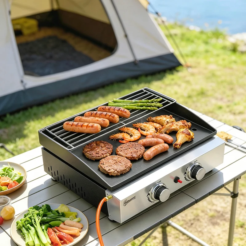Outsunny Barbacoa De Gas Con 2 Quemadores 5 Kw Plancha Rejilla Calentadora