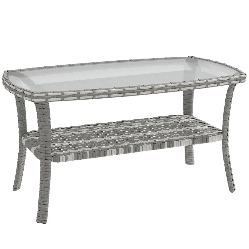 Outsunny Mesa De Jardín Exterior Rectangular De Ratán Con Estante Gris Oscuro