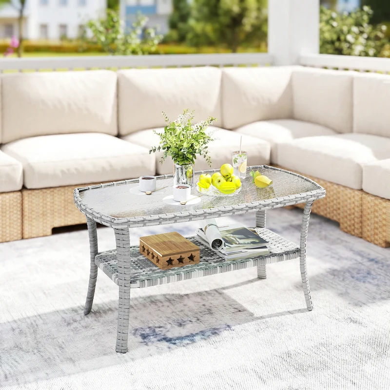 Outsunny Mesa De Jardín Exterior Rectangular De Ratán Con Estante Gris Oscuro