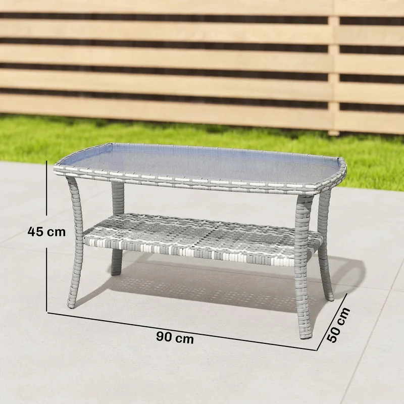 Outsunny Mesa De Jardín Exterior Rectangular De Ratán Con Estante Gris Oscuro