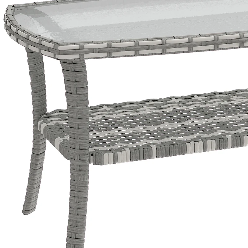 Outsunny Mesa De Jardín Exterior Rectangular De Ratán Con Estante Gris Oscuro