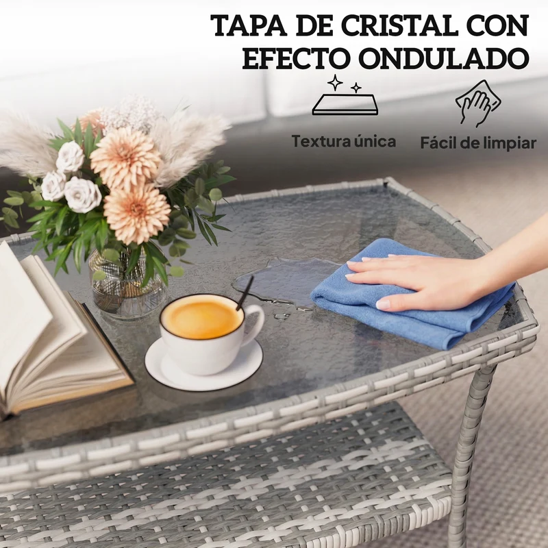 Outsunny Mesa De Jardín Exterior Rectangular De Ratán Con Estante Gris Oscuro