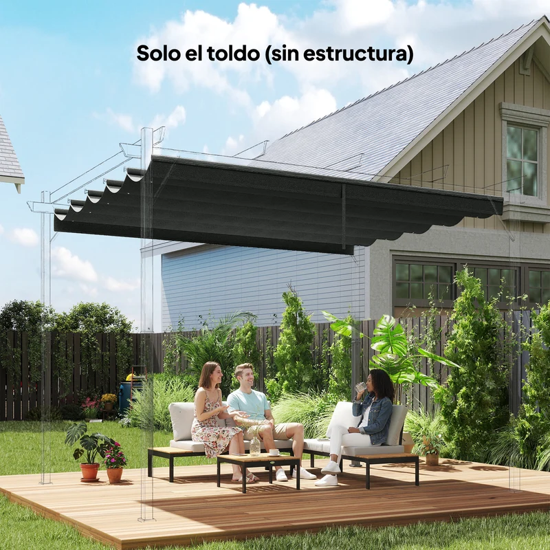 Outsunny Cubierta Para Pérgola Retráctil 2,5x2,55m Para Marco De 3x3 M Gris