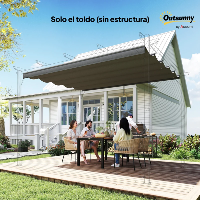 Outsunny Cubierta Para Pérgola Retráctil 2,5x2,55m Para Marco De 3x3 M Gris