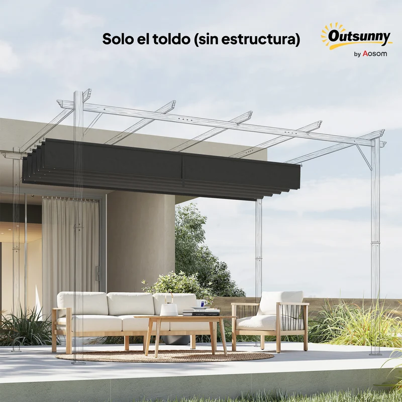 Outsunny Cubierta Para Pérgola Retráctil 2,5x2,55m Para Marco De 3x3 M Gris
