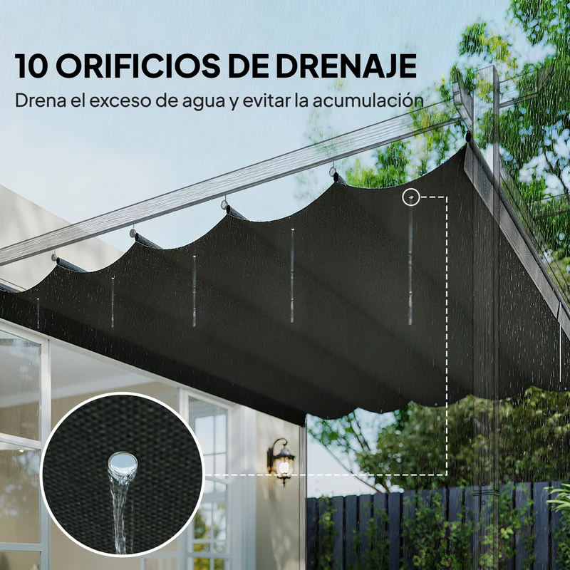 Outsunny Cubierta Para Pérgola Retráctil 2,5x2,55m Para Marco De 3x3 M Gris