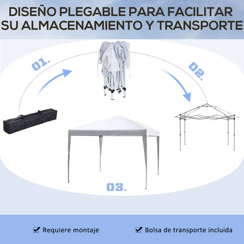 Outsunny Carpa Plegable 3x3 M Con Bolsa Altura Ajustable Blanco Plata