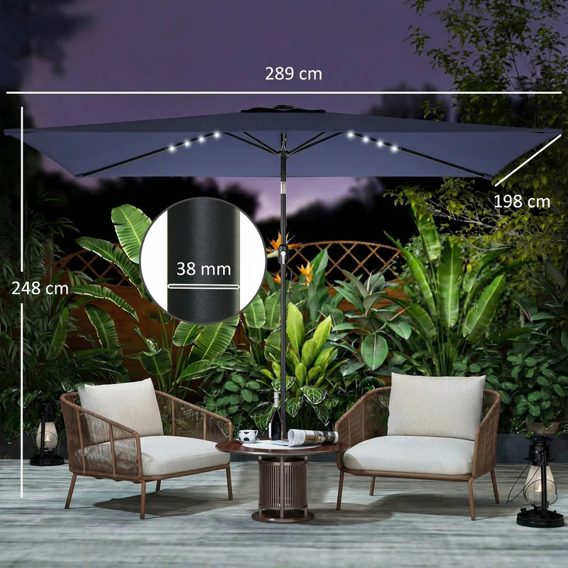 Outsunny Sombrilla Terraza Exterior Con 24 Luces Led Solares 2,9x2,5 M Azul