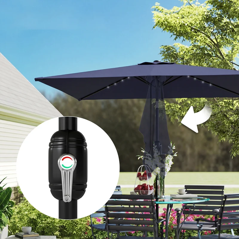 Outsunny Sombrilla Terraza Exterior Con 24 Luces Led Solares 2,9x2,5 M Azul