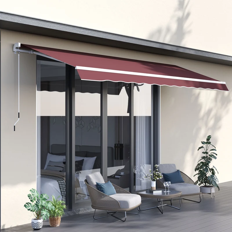 Outsunny Toldo Manual Retráctil 3,5x2,5 M Con Ángulo Ajustable Manivela Rojo