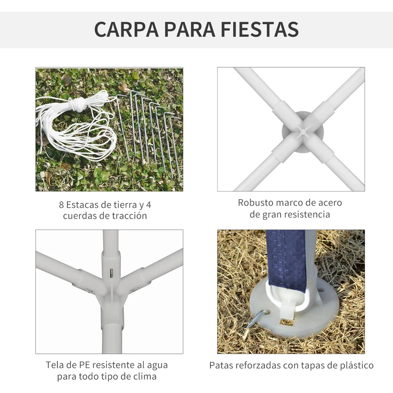 Outsunny Carpa Desmontable 3x3 M Con 4 Orificios De Drenaje Y Marco De Metal