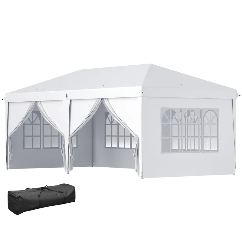 Outsunny Carpa Plegable 5,85x2,95x2,7 M Con 4 Paneles 4 Ventanas Blanco