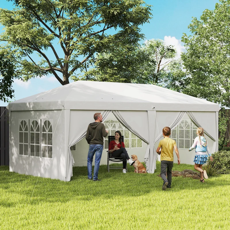 Outsunny Carpa Plegable 5,85x2,95x2,7 M Con 4 Paneles 4 Ventanas Blanco
