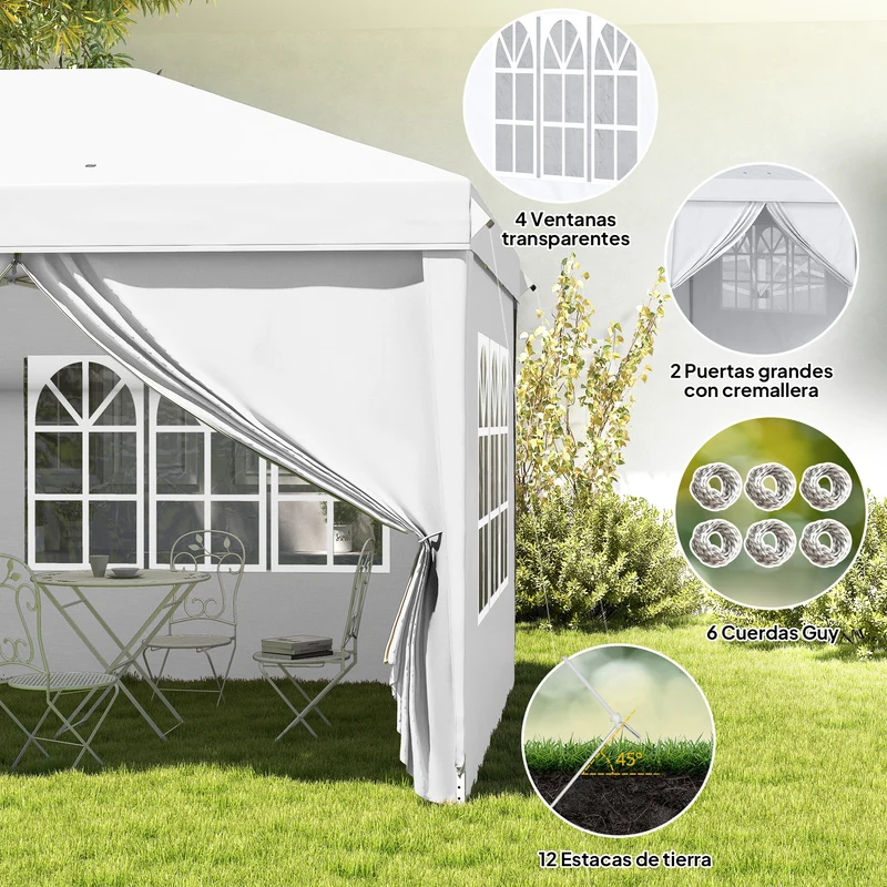 Outsunny Carpa Plegable 5,85x2,95x2,7 M Con 4 Paneles 4 Ventanas Blanco