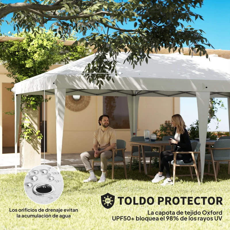 Outsunny Carpa Plegable 5,85x2,95x2,7 M Con 4 Paneles 4 Ventanas Blanco