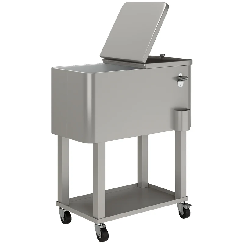 Outsunny Carro De Bebidas Refrigerado 56l Con Ruedas 67x35x80 Cm Gris Claro