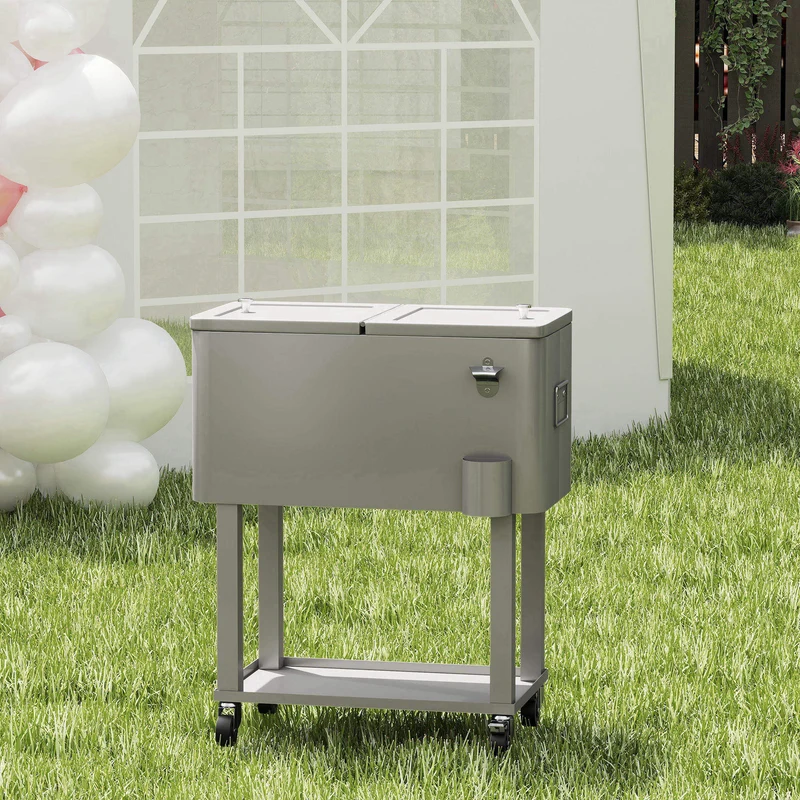 Outsunny Carro De Bebidas Refrigerado 56l Con Ruedas 67x35x80 Cm Gris Claro