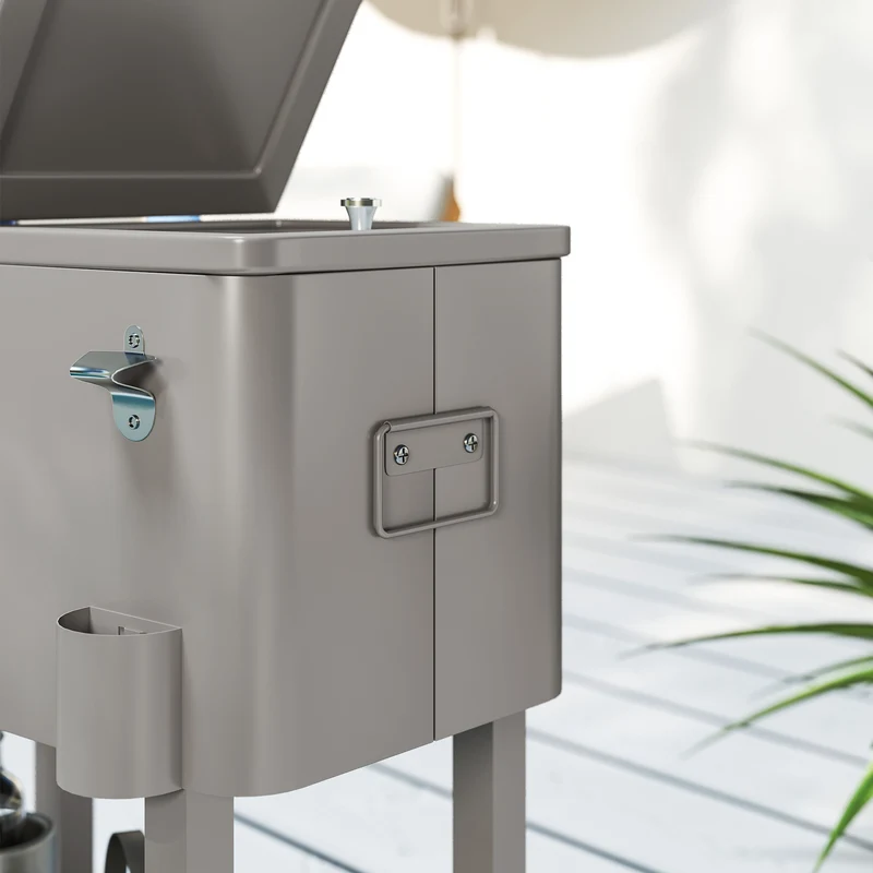 Outsunny Carro De Bebidas Refrigerado 56l Con Ruedas 67x35x80 Cm Gris Claro