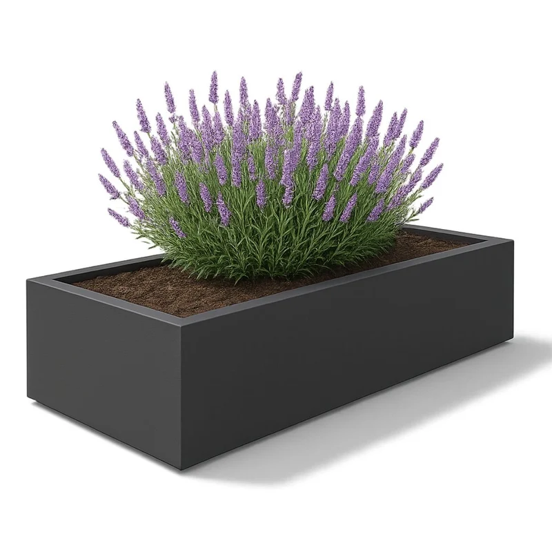 GARDRA Jardinière en polyester grise noire 223x100x32 cm RAL 7021