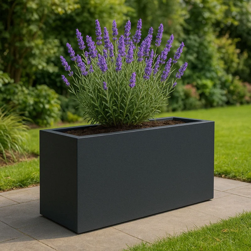GARDRA Jardinière en polyester grise noire 120x30x60 cm RAL 7021