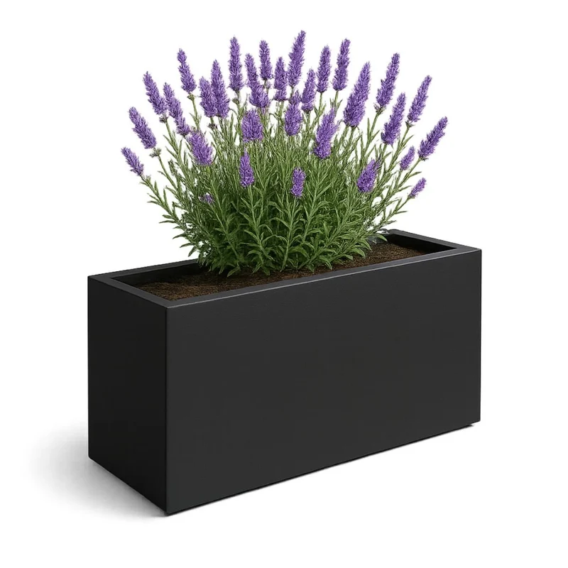 GARDRA Jardinière en polyester grise noire 120x30x60 cm RAL 7021
