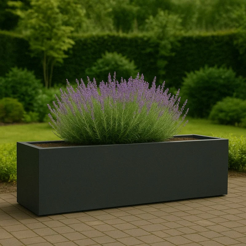 GARDRA Jardinière en polyester grise noire 150x50x40 cm RAL 7021