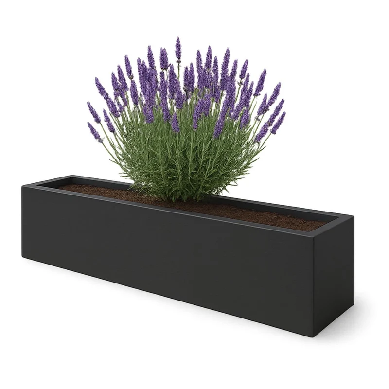 GARDRA Jardinière en polyester grise noire 200x30x20 cm RAL 7021
