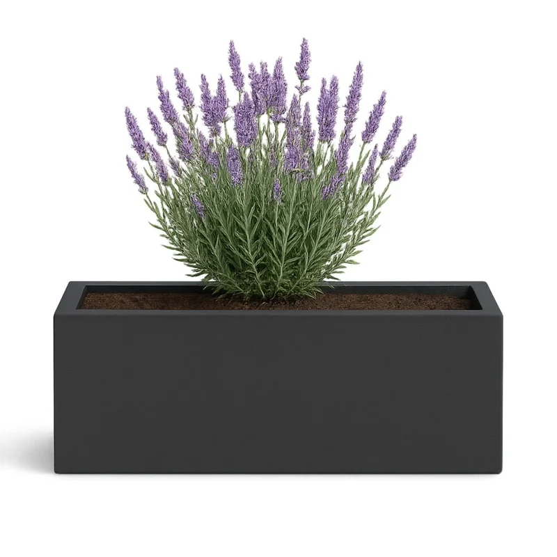 GARDRA Jardinière en polyester grise noire 120x30x40 cm RAL 7021