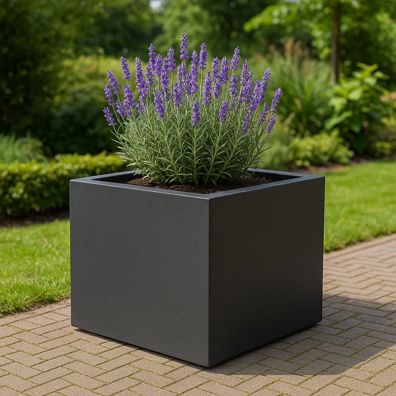 GARDRA Jardinière en polyester grise noire 100x100x60 cm RAL 7021