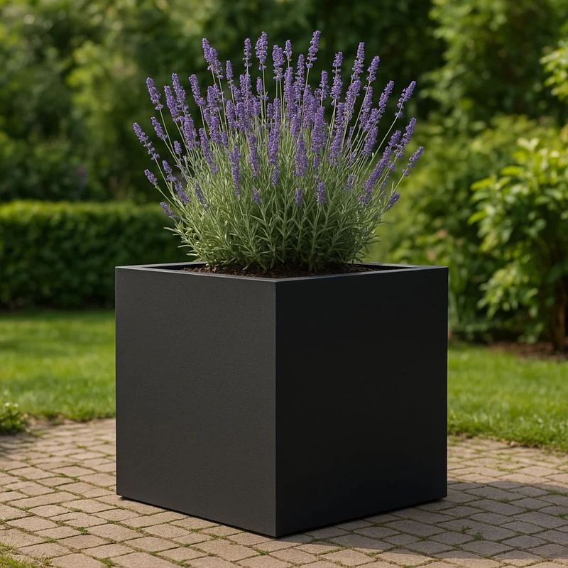 GARDRA Jardinière en polyester grise noire 100x100x100 cm RAL 7021