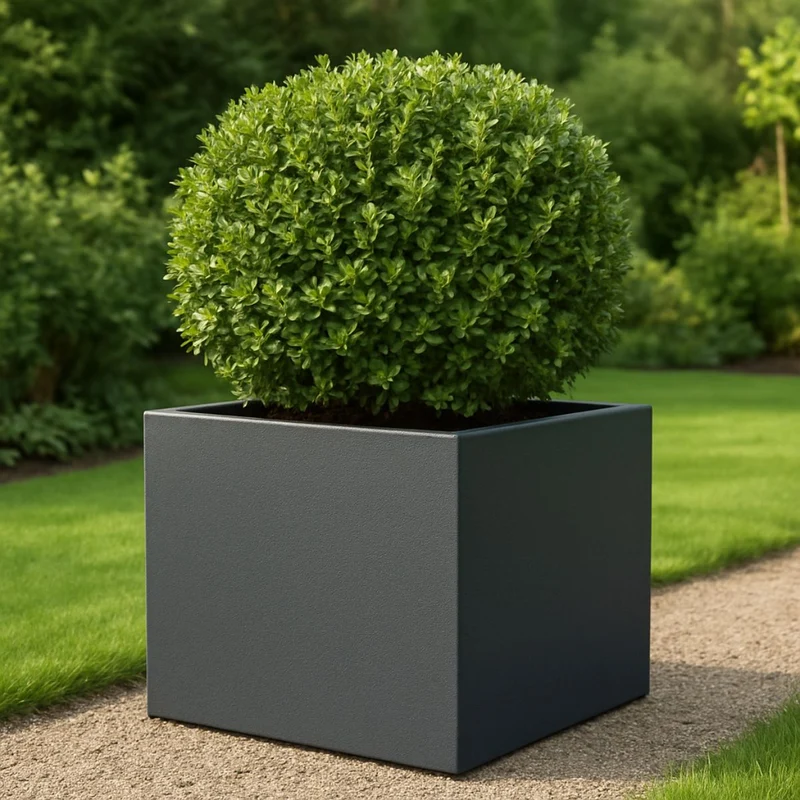 GARDRA Jardinière en polyester grise noire 80x80x60 cm RAL 7021