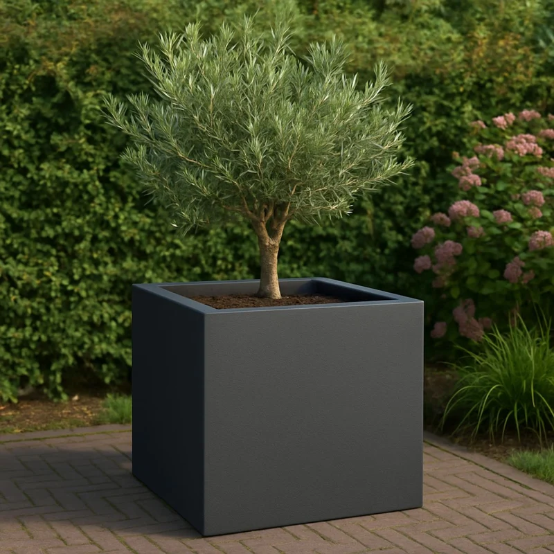 GARDRA Jardinière en polyester grise noire 80x80x80 cm RAL 7021