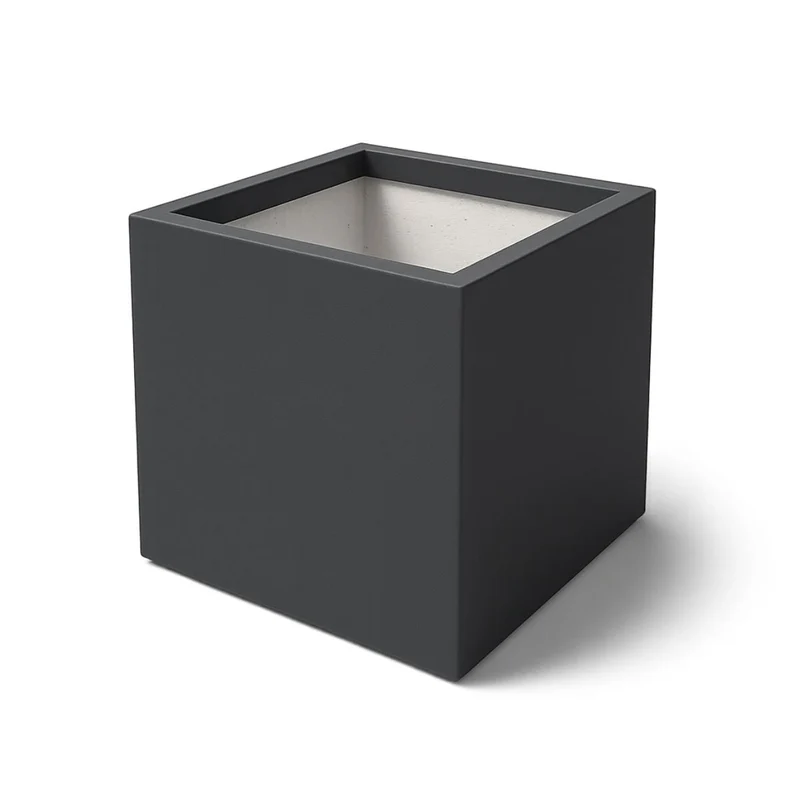 GARDRA Jardinière en polyester grise noire 80x80x80 cm RAL 7021