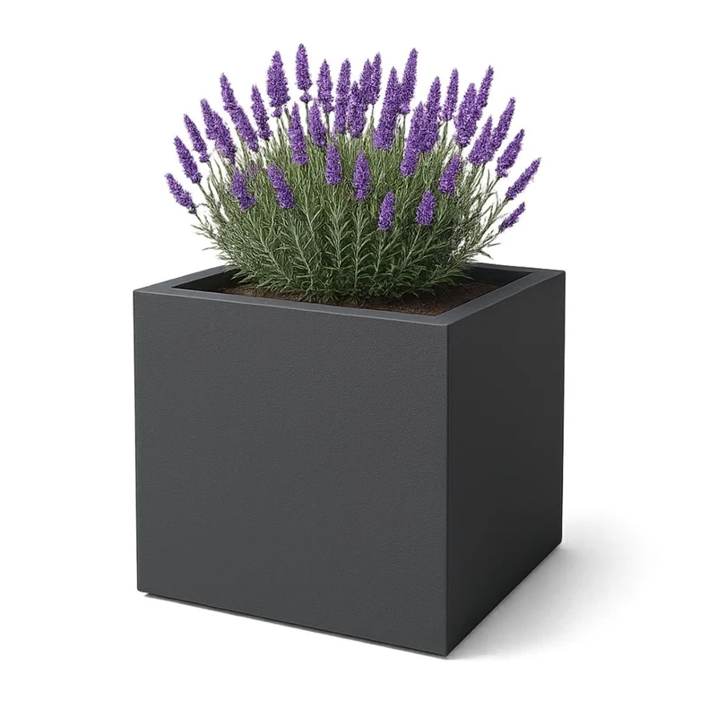 GARDRA Jardinière en polyester grise noire 80x80x80 cm RAL 7021