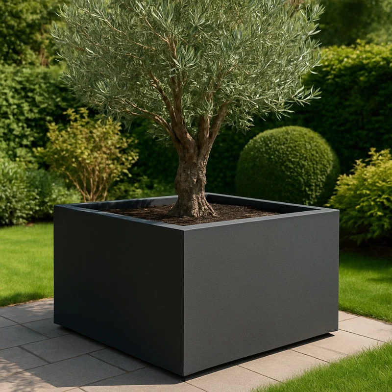 GARDRA Jardinière en polyester grise noire 140x140x60 cm RAL 7021