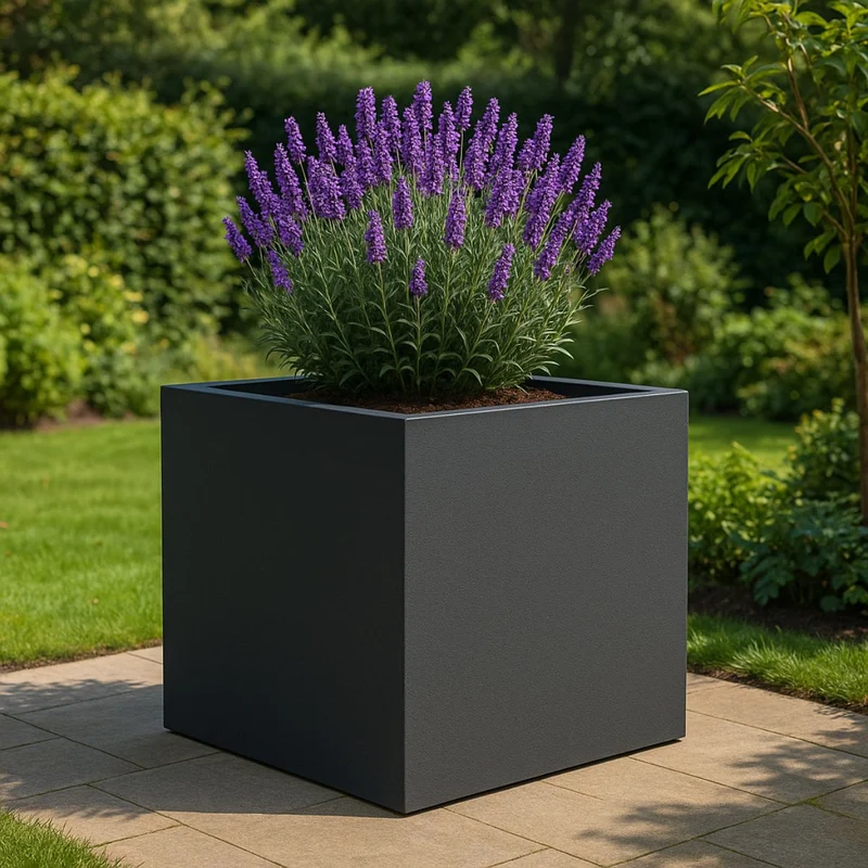 GARDRA Jardinière en polyester grise noire 140x140x140 cm RAL 7021