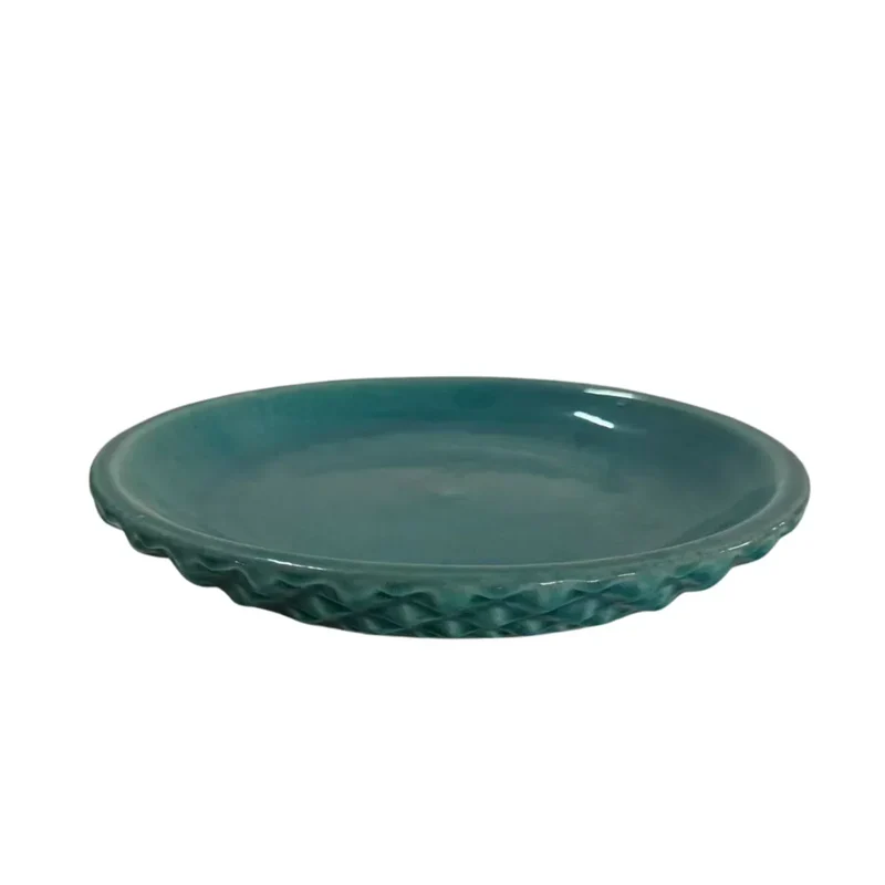 Soucoupe 18cm turquoise faite à la main en terre cuite émaillée