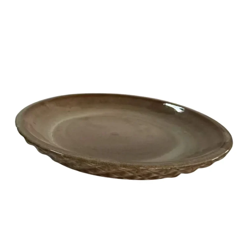 Soucoupe 24cm bronze sablé faite à la main en terre cuite émaillée