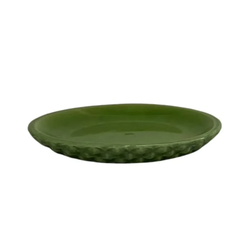 Soucoupe 24cm vert pomme faite à la main en terre cuite émaillée