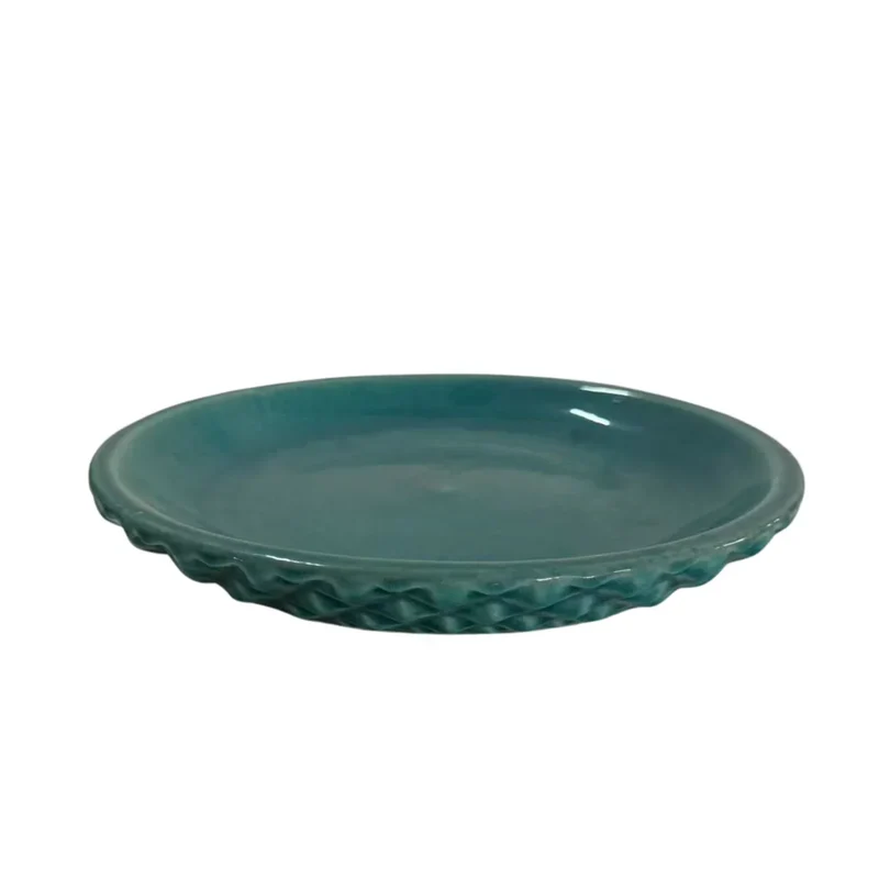 Soucoupe 24cm turquoise faite à la main en terre cuite émaillée