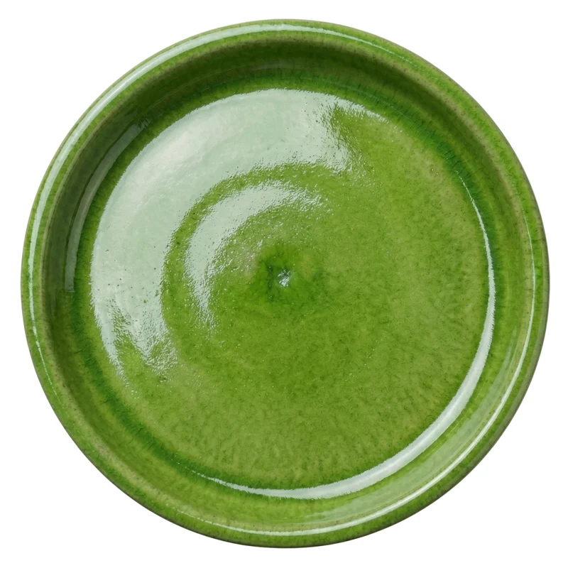 Soucoupe 39cm vert pomme faite à la main en terre cuite émaillée